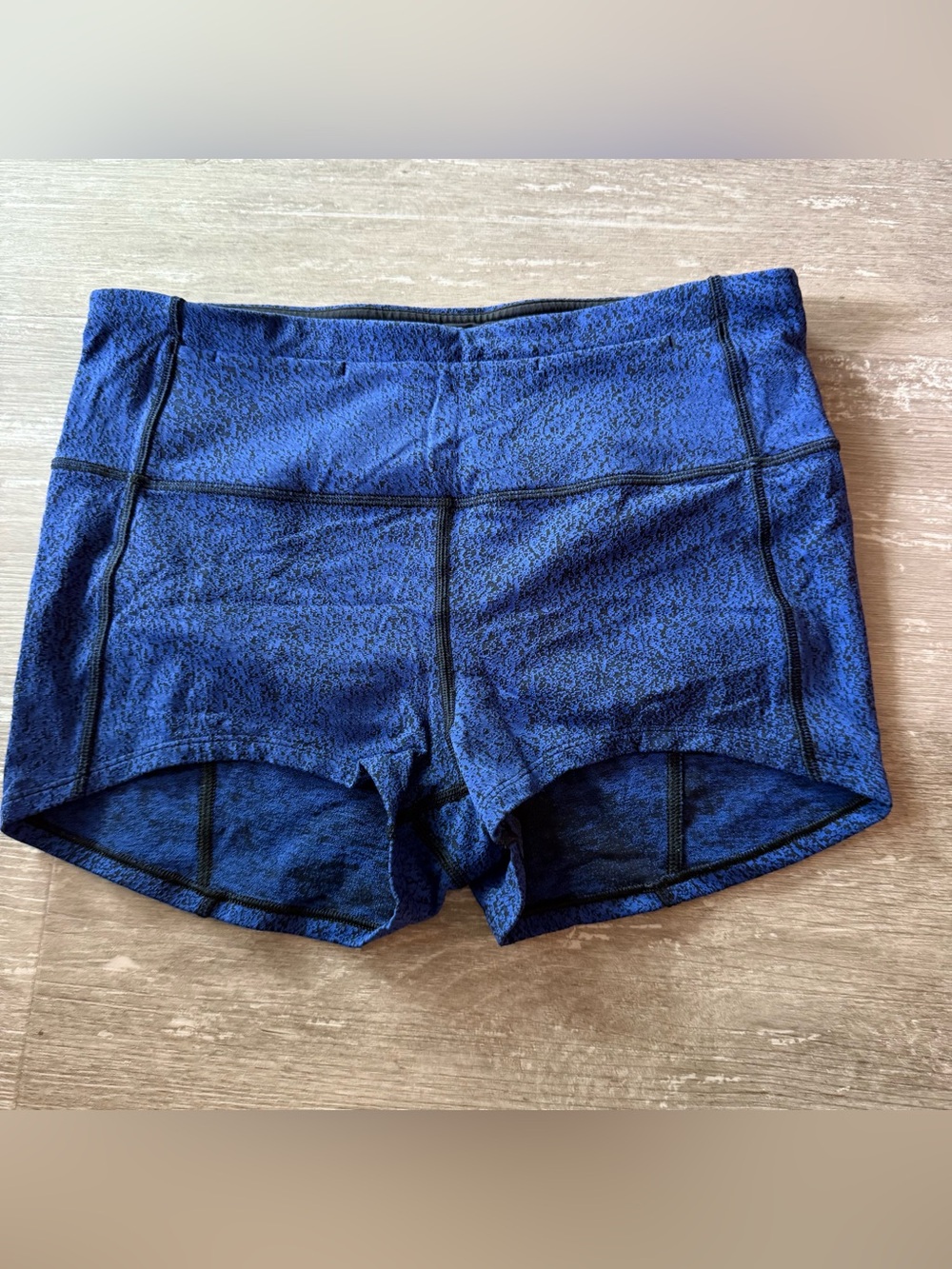 Lululemon Race Pace Tight Short HR 2” Jacquard Blue Black EUC Womens 10 yoga